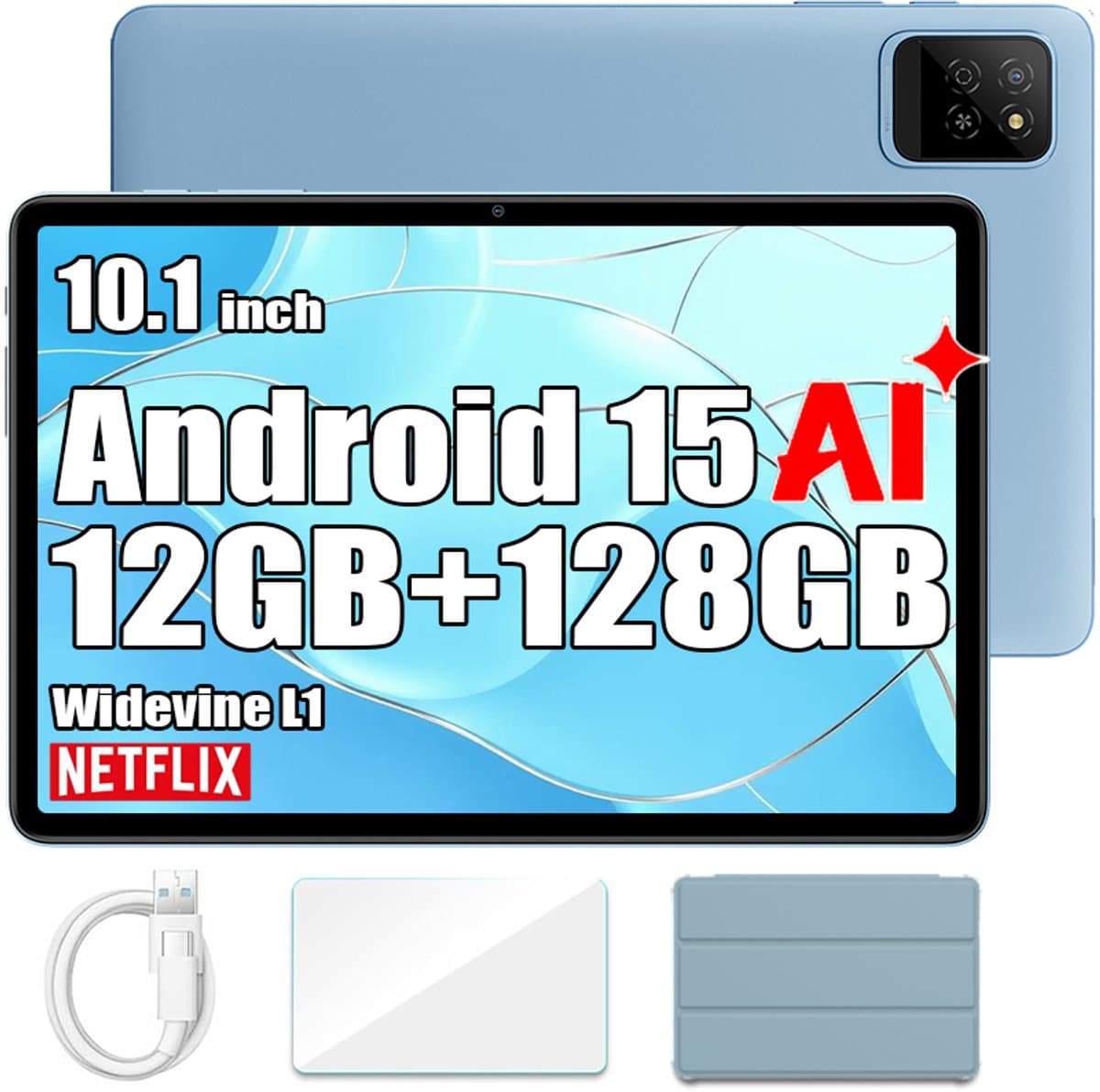 OSCAL Tablet Pad 30 WIFI - Doke AI - 12GB RAM - 128GB ROM - 6600 mAh - 10.1 Inch - Android 15 - Widevine L1 - 1080P FHD - Blauw — afbeelding 1