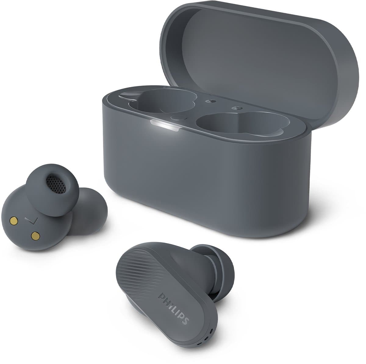 PHILIPS TAT3509 Noise Cancelling True Wireless In-Ear Bluetooth Oortjes - Klein, Natuurlijk geluid, Dynamische bas, Oplaadcase, Heldere gesprekken, Ideaal voor woon-werkverkeer en sporten - Donker grijs — afbeelding 1