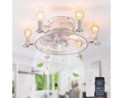 Industriële Retrostijl Plafondventilator - Ventilator Lamp - Smart Lamp - Dimbaar - 6 Standen - Moderne lamp - 6 Lampen - Wit