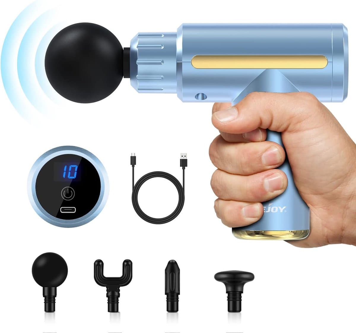 Massageapparaat voor dieperliggend weefsel, 10 standen, opladen via USB, draagbaar, klopmassage, spiermassage, ultraklein en stil, pijnverlichting voor spieren, voor thuis, gym en buiten — afbeelding 1