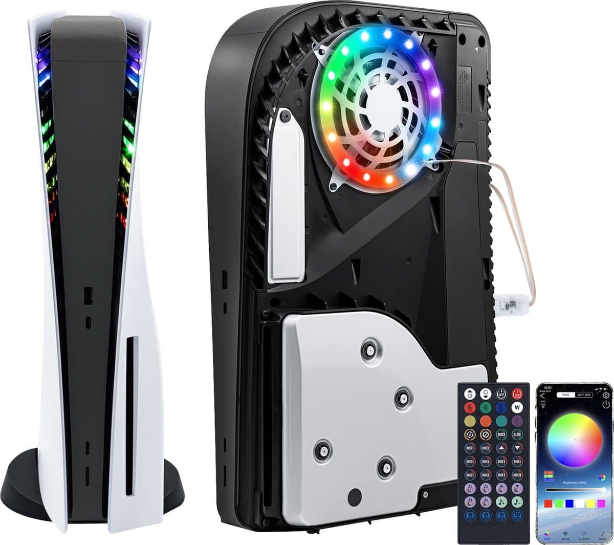 Playstation 5 Smart RGB LED strips - Inclusief App en Afstandsbediening - Reageert op Game Geluid - geschikt voor PS5 Original, Slim & Pro - Cover Skin - PS5 Faceplate - PS5 Accessoires — afbeelding 1