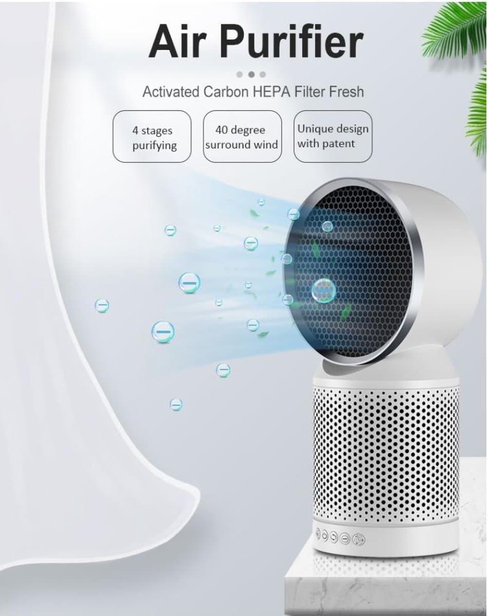 Luchtreiniger - carbon HEPA filter - ionisator - filtert en fijnstof, pollen, huisstofmijt, bacteriën, geuren, rook, huidschilfers - 40° draaibare uitlaat - verplaatsbaar - stil — afbeelding 1