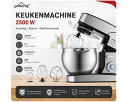 Homelux Keukenmachine 12L – Mixer met Mengkom RVS – Planetaire Mixer 2000W – Deegkneder – Keukenmixer met Garde & Klopper –