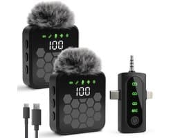 Nuvance Draadloze Microfoon - 2 Stuks - Lavalier Mic - Windshields - Dasspeld - Microfoon Draadloos - USB-C & 8-Pin - Microphone