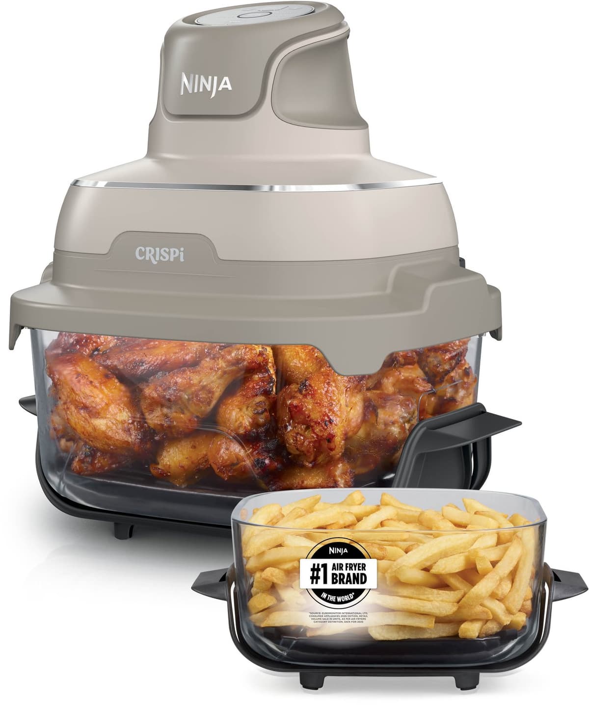 Ninja CRISPi 4-in-1 Glazen Airfryer, 3,8 l en 2,3 l, airfryen, braden, warmhouden en opnieuw krokant maken, compact ontwerp, 2 verwijderbare glazen schalen en deksels, 1700 W - Beige - FN201EUSD2 — afbeelding 1