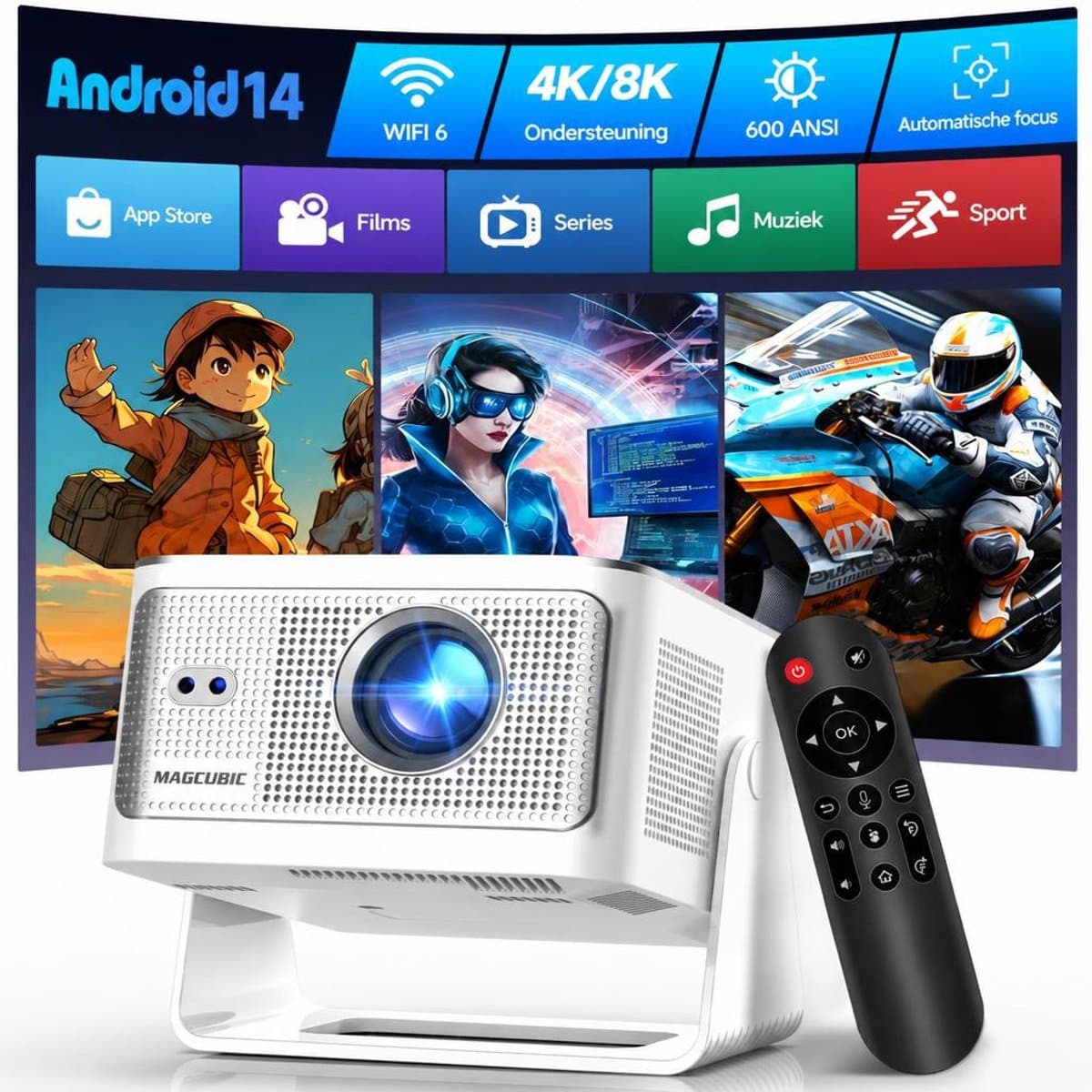 Magcubic® HY350MAX Mini Beamer 4K - Draagbare Smart Projector met Android 14 - Thuisbioscoop Beamer WiFi 6 & Bluetooth 5.4 - 600 ANSI- Auto Keystone - 180° Draaibaar - Full HD 1080P - Home Cinema — afbeelding 1
