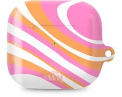 xoxo Wildhearts hoesje geschikt voor AirPods 4 - Chasing Sunsets - Ook als telefoonhoesje verkrijgbaar - schokbestendige case - koptelefoonhoesje - Glimmende afwerking - Beschermhoes met golvende print - golven - Beige - Oranje - Roze