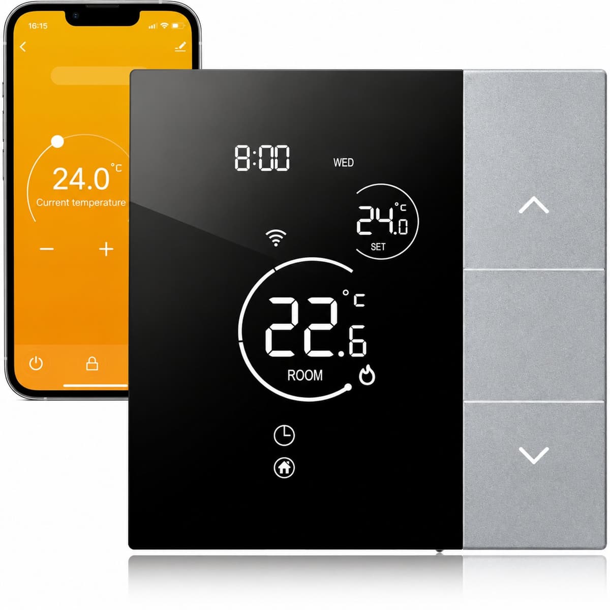 Slimme Thermostaat WiFi voor CV-Ketel - Programmeerbare Kamerthermostaat - Appbediening en Spraakbesturing - Kinderslot - Vorstbeveiliging - Zilver — afbeelding 1