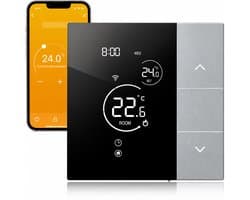 Slimme Thermostaat WiFi voor CV-Ketel - Programmeerbare Kamerthermostaat - Appbediening en Spraakbesturing - Kinderslot - Vorstbeveiliging - Zilver