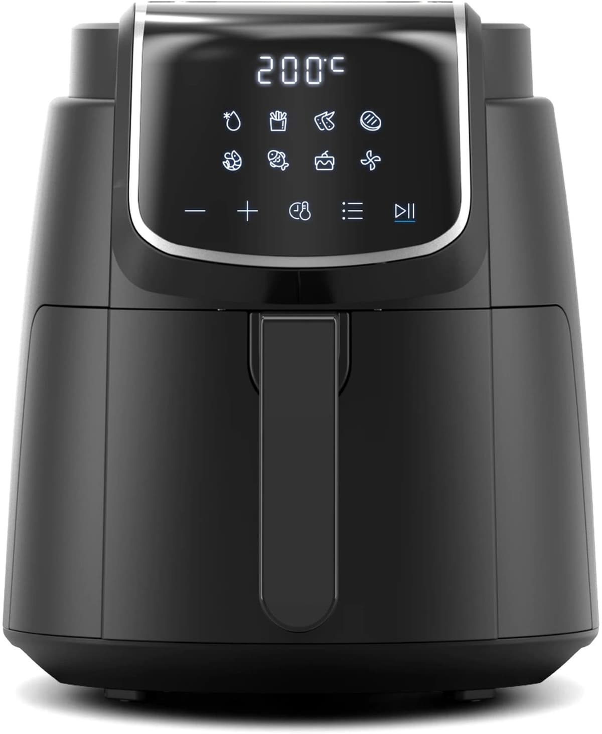 Airfryer – 4 Liter – 1500 W – LED-Touchscreen – 8 Kookprogramma’s – 35 tot 200 °C – Vaatwasserbestendig – Schudherinnering – Zwart — afbeelding 1