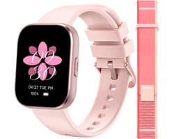 Sytifro Smartwatch Dames met 2 Verwisselbare Bandjes - Bluetooth Bellen - 1.83 Inch HD Scherm - Hartslagmeter - Slaapmonitor - Stappenteller - IP68 - Geschikt voor iOS & Android - Roze