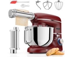 Fentic Keukenmachine - 2000W - Keukenrobot - Incl. Pastaroller en extra accessoires - 6,2L Mengkom - Foodprocessor - Pastamachine - Rood