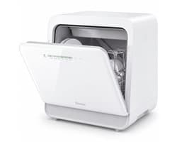 Skoov Vrijstaande mini vaatwasser met waterreservoir - Afwasmachine vrijstaand - Dishwasher - Vaatwas - Met bestekmand - Kleine vaatwasmachine - Smalle - Tafel - Camping -Wit - Compact - 5 Couverts - 7 wasprogramma’s