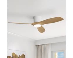 Plafondventilator met verlichting en afstandsbediening – 52 inch – Ventilator met 3 ABS-bladen en DC-motor – 6 snelheden en timer – Wit