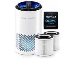BLANC SQUARE Luchtreiniger - Air Purifier Pro - 2 Vervangbare HEPA 13 + Koolstof filters - CADR 170m³/u 30m² - Filtert Fijnstof, Hooikoorts, Pollen en Huisdier geuren - Clean Air Slaapkamer