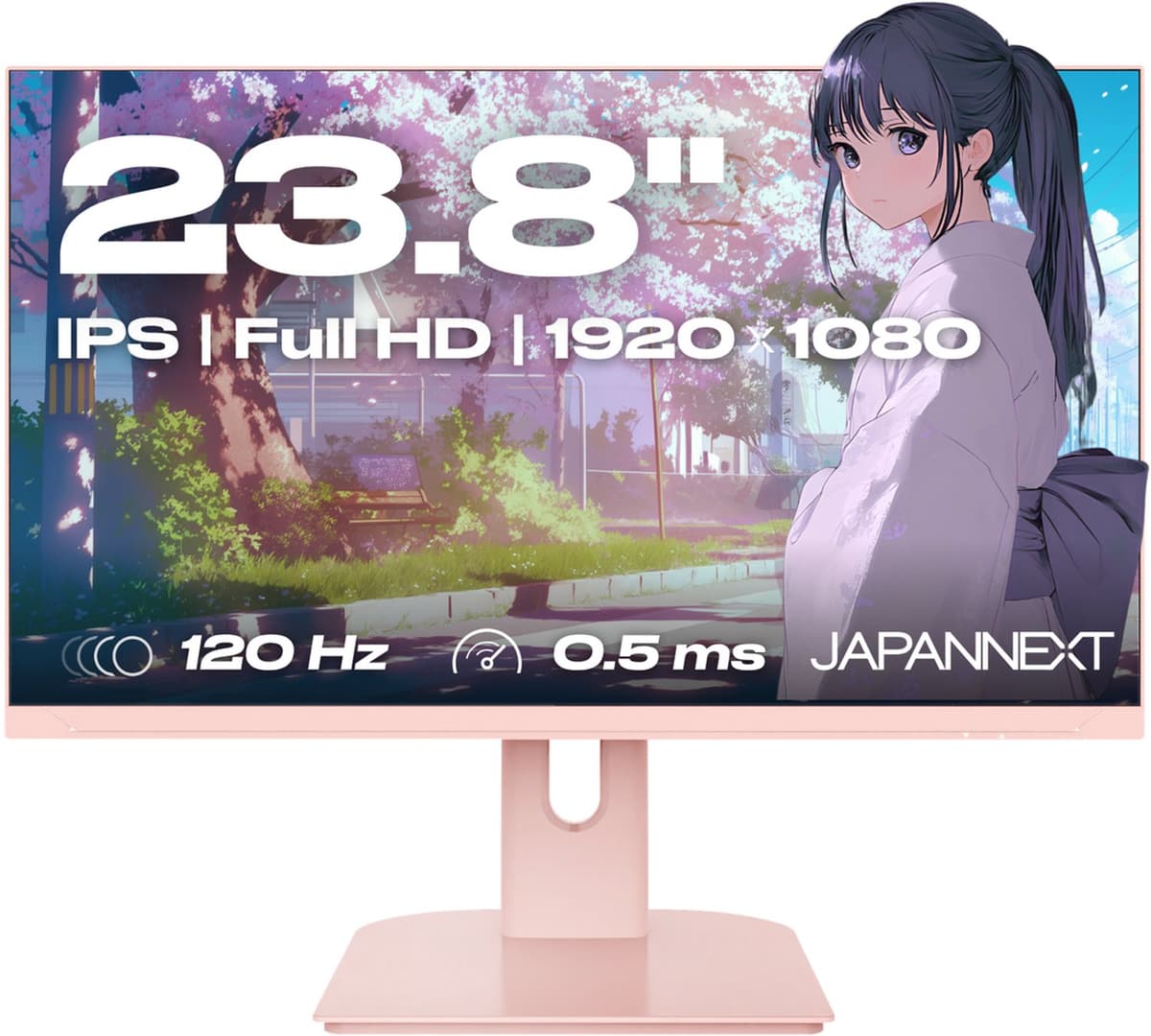 JAPANNEXT Gaming Monitor 23.8" IPS Full HD (1920x1080) 120Hz 0.5ms Pastel Roze | Ingebouwde luidsprekers G-Sync/FreeSync | JN-IPS238G120F-PK — afbeelding 1