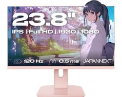 JAPANNEXT Gaming Monitor 23.8" IPS Full HD (1920x1080) 120Hz 0.5ms Pastel Roze | Ingebouwde luidsprekers G-Sync/FreeSync | JN-IPS238G120F-PK