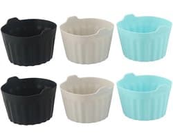 Bakvormen - 6 Stuks - Ovenschaal - Airfryer Accessoires - Siliconen - Bakje - Non-Stick - 8*8*5cm - Zwart + Grijs + Blauw