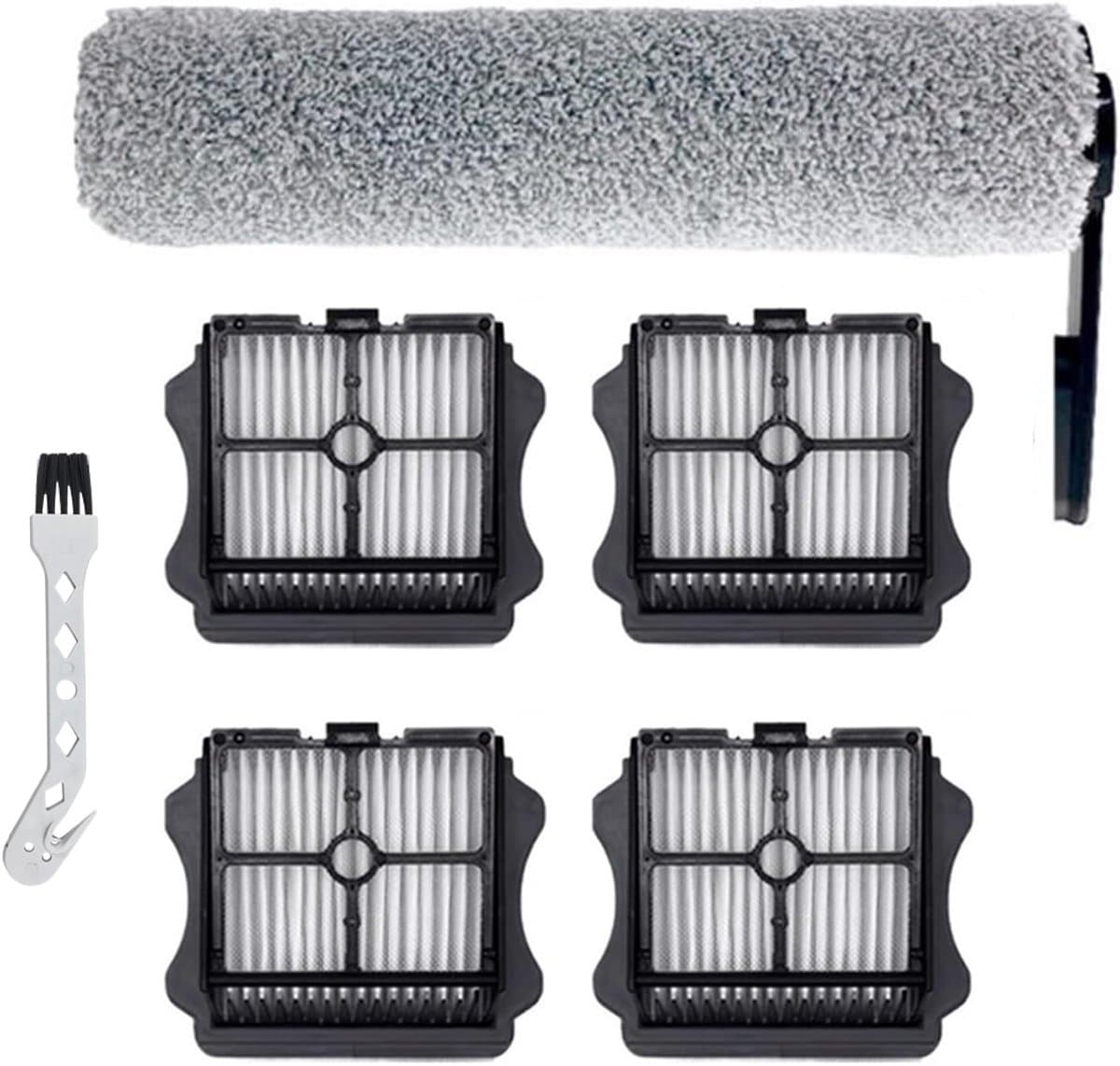 Accessoireset - 6 stuks - geschikt voor Tineco Floor One S5 - FLOOR ONE S5 PRO - S5 PRO 2 - S5 PRO SERIES - IFLOOR 5 BREEZE - accustofzuiger (nat en droog) - Vervangingsonderdelen - Inclusief 1 borstelrollen en 4 HEPA-filters en 1 reinigingsborstel — afbeelding 1