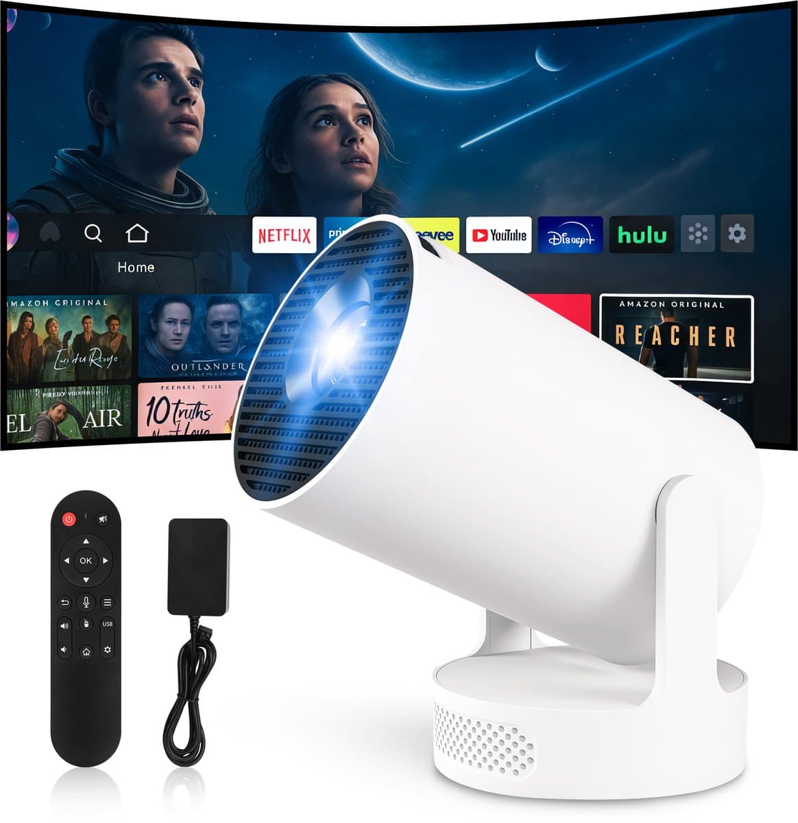 Mini Beamer Projector -HY300Ultra - 4K-ondersteuning - WiFi 6 - Android 11 - Automatische correctie - 180° draaibaar - Externe luidspreker - Draagbare Home Cinema, Outdoor — afbeelding 1