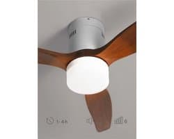 Witte Plafondventilator met Donkere Houten Vleugels - Stil, Dimbaar Licht en Timer - Ø 132 cm