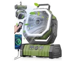Ventilator met LED-lantaarn voor Camping en Outdoor Activiteiten - 4 Snelheden, Stil, USB Oplaadbaar