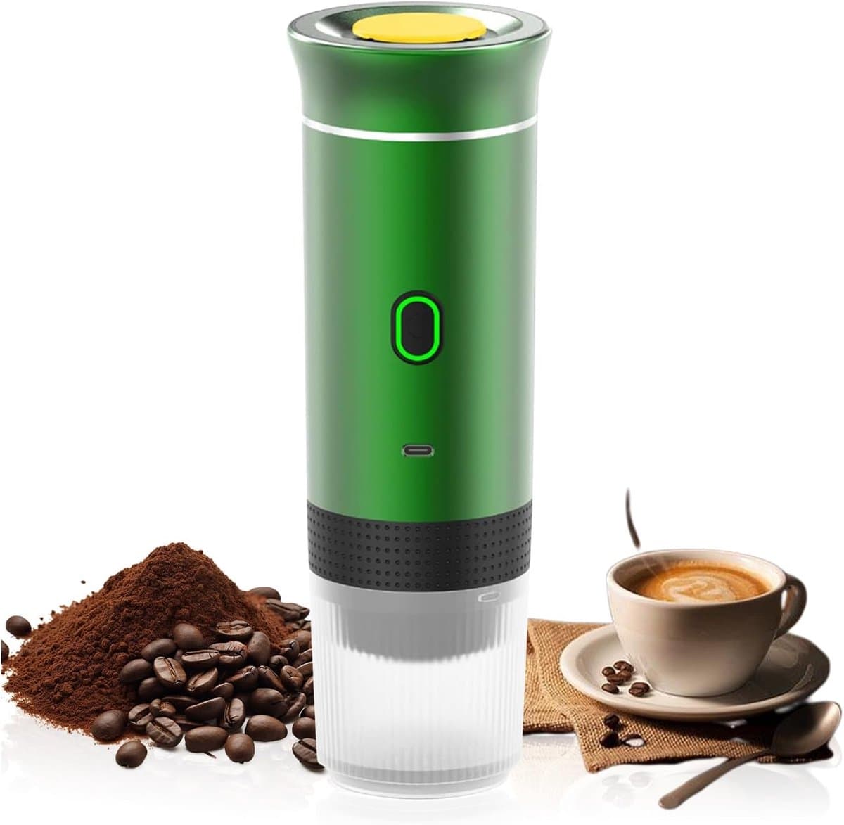 Draadloze Draagbare Espresso Machine - 3-in-1 Oplaadbare Koffiemaker voor Capsules en Poeder - 7500mAh - Geschikt voor Reis, Camping, Auto en Kantoor - Groen — afbeelding 1