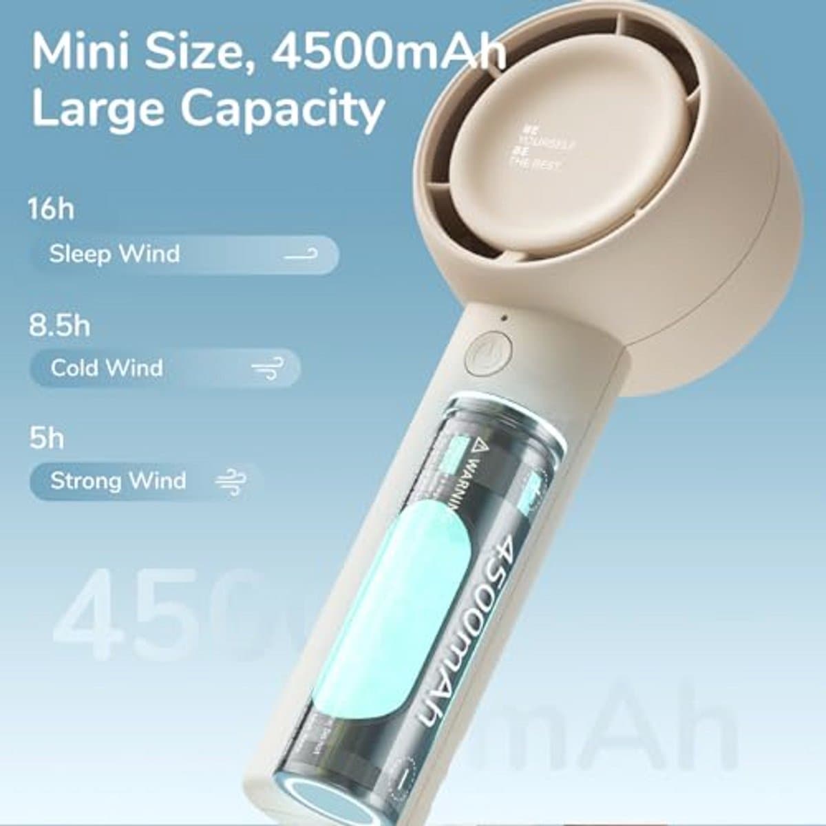 Mini draagbare ventilator zonder bladen - krachtige en veilige handventilator met 5 snelheden, USB-oplaadbaar, 16 uur koeltijd, ideaal voor reizen en cadeaus — afbeelding 1