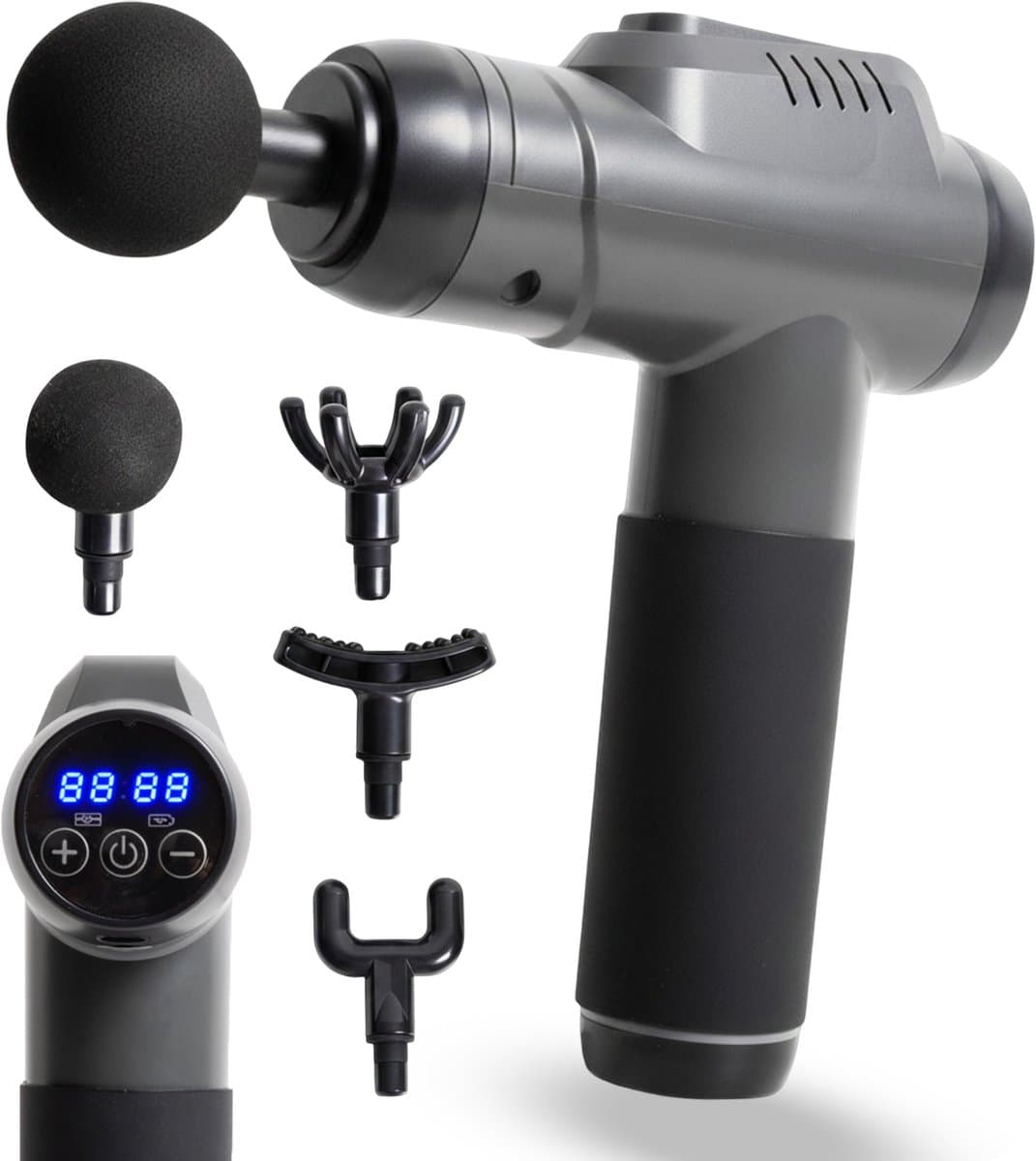 MLN Massage Gun – Krachtige Spiermassage – 5 Opzetstukken – Extra Lange Steel – Zwart — afbeelding 1