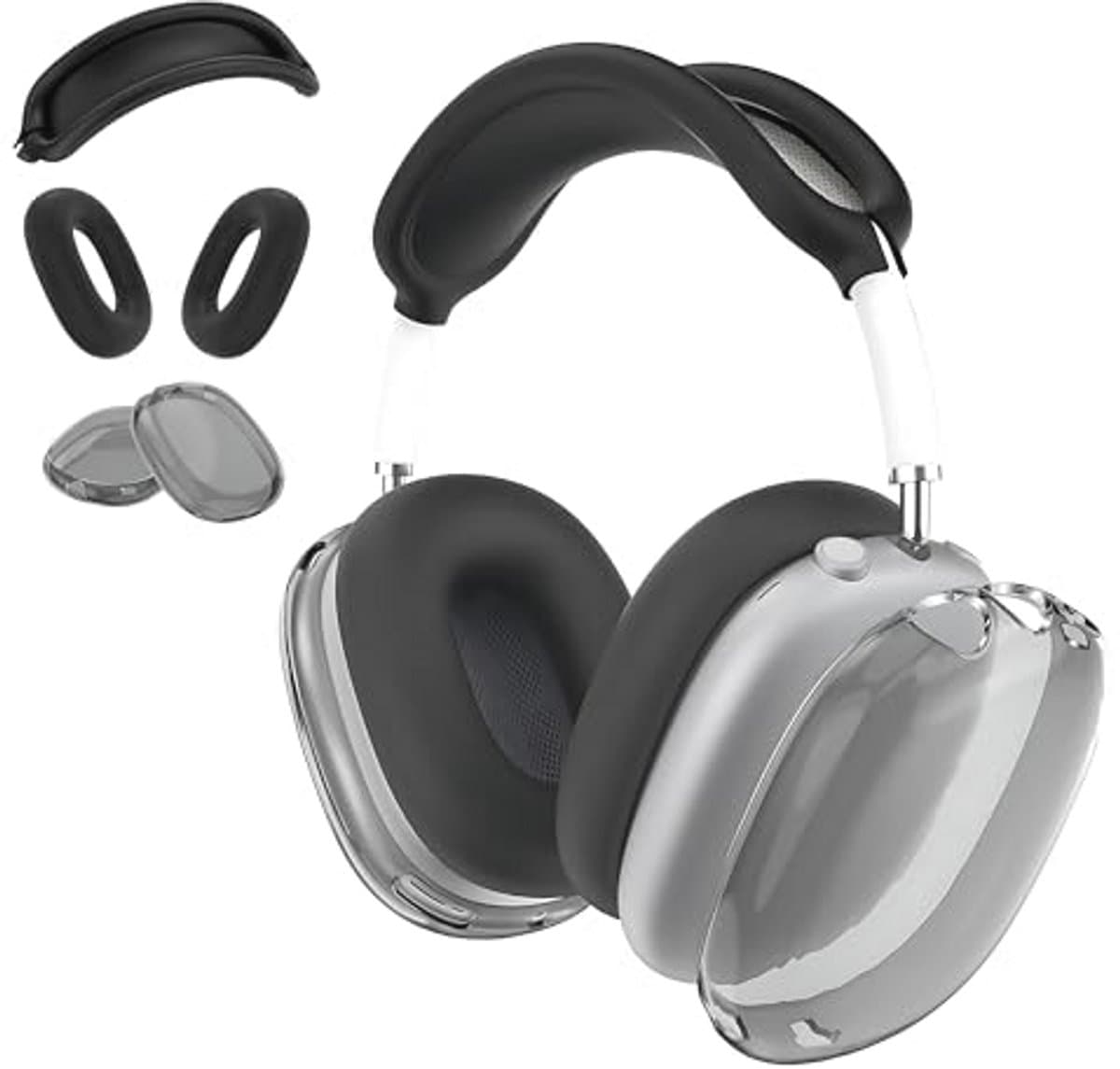 3-in-1 siliconen hoes voor AirPods Max hoofdtelefoon – doorzichtige TPU oorschelpen en hoofdband cover — afbeelding 1