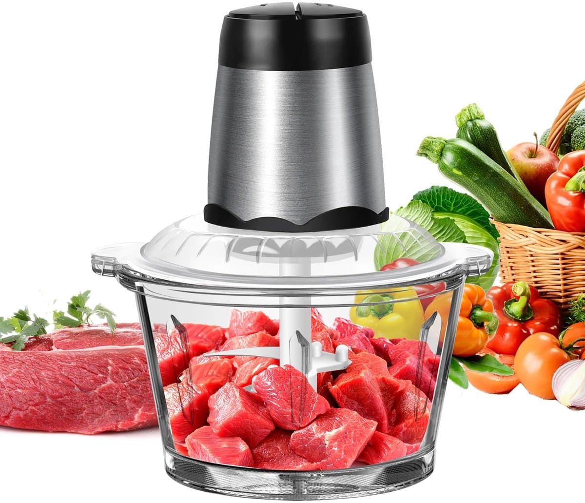 Zimoros Elektrische Voedsel Chopper - 2L - Groente & Vleesmolen - 2 Snelheden - Kleine Keukenmachine - Dicer Mixer - 300 Watt — afbeelding 1