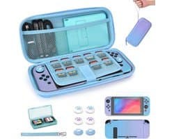 Draagbare Switch Case 14 in 1 Accessoireset - Blauw en Paars, Button Pattern