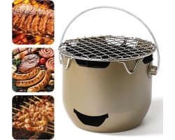 Draagbare mini houtskoolgrill van roestvrij staal - 15*12 cm - Draagbare houtskoolgrill voor buiten - Kleine grill voor buiten koken - Geschikt voor kamperen, barbecueën in de achtertuin, barbecueën in de camper en picknicks - Groen