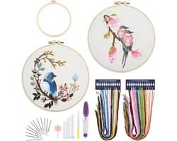 2 sets borduurset voor beginners - kolibrie en bloemenkruissteek-startersets met handleiding