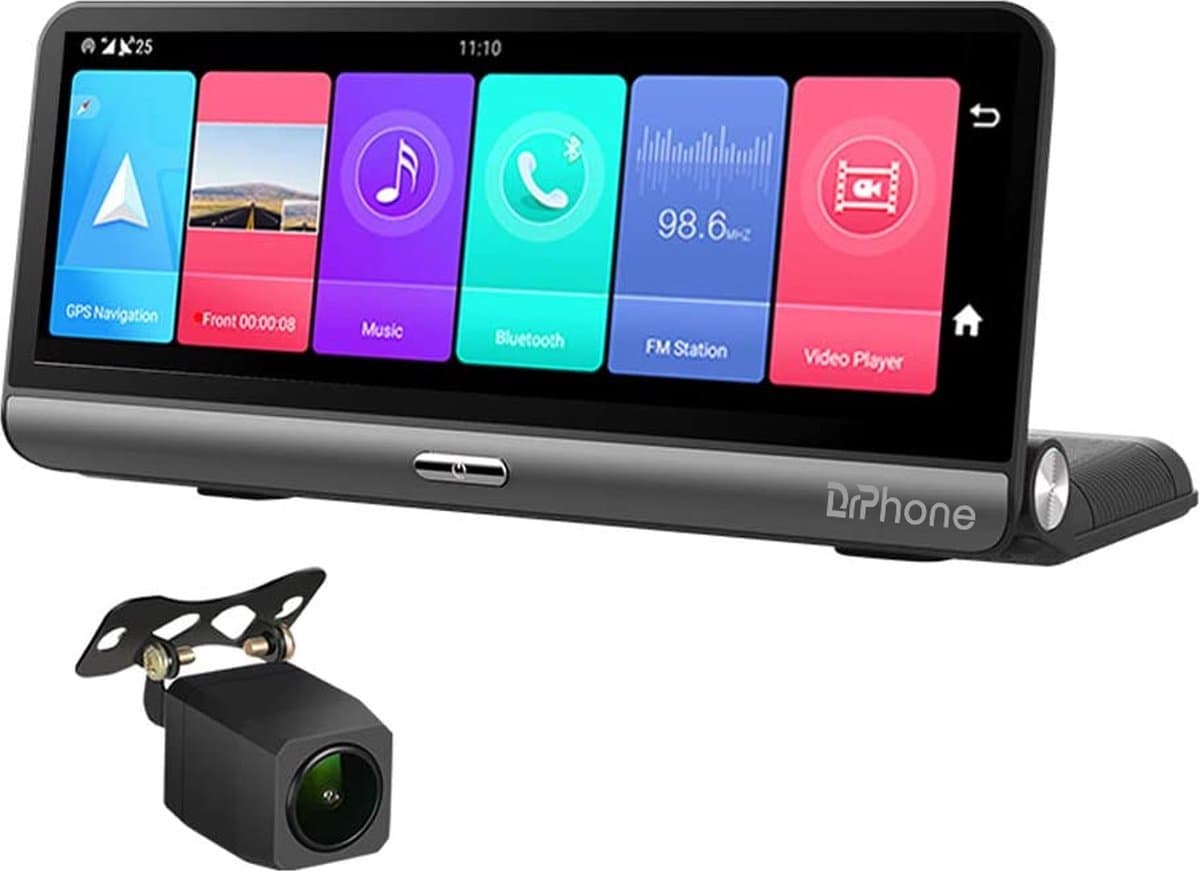 DrPhone DC10 Smart Dashcam 8 inch Full Touch IPS-scherm - 4G - Achteruitrijcamera - Android 8.1 met WiFi/GPS/Navi/ADAS/Dual Lens/1080P/180 Graden Vouwbaar - Parkeerstand camera — afbeelding 1