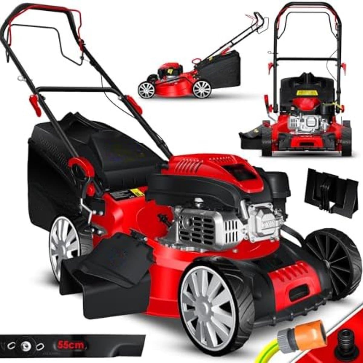 Grasmaaier benzine zelfrijdend - Grasmaaier benzine zelftrekkend - 4-taktmotor - Schnittbreite 55cm/Rood - Zwart — afbeelding 1