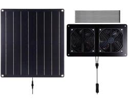 Zonneventilator Uitlaat - Zonne-afzuiger Ventilator - Ventilatie Buitenruimte - Krachtig 20W Zonnepaneel - 69.6 CFM Luchtstroom - Zwart