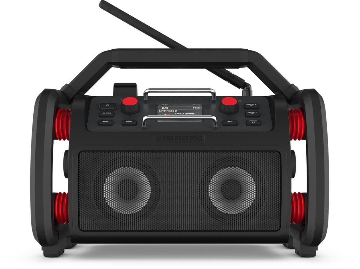 PerfectPro bouwplaatsradio ROCKRPO, DAB+ en FM-ontvangst, Bluetooth, geïntegreerde batterij, AUX, inclusief oplader en lithiumbatterij, IP65, RP2 — afbeelding 1