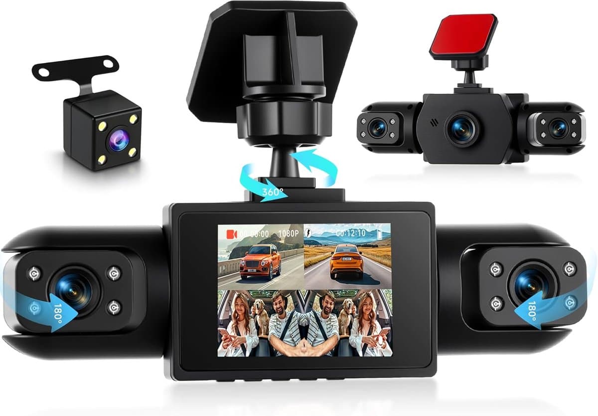 SnelShoppen - 4-Kanaals Dashcam met 360 Graden Beeld, FHD 1080p, IR Nachtzicht, 2 Inch Display, Auto Camera voor Voor, Achter, Links en Rechts - Parke — afbeelding 1