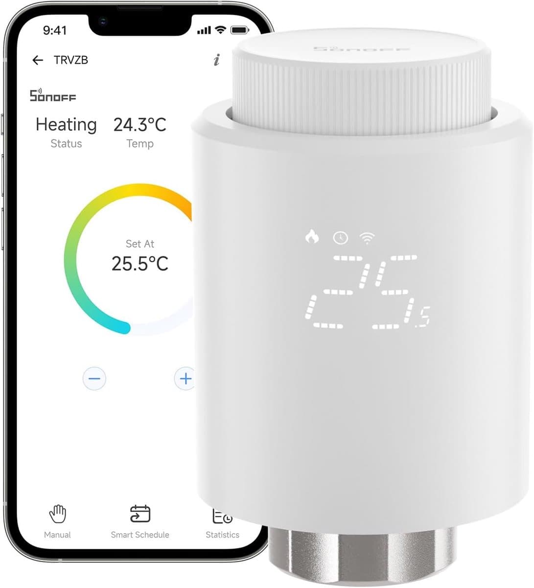 Slimme Radiatorthermostaat – ZigBee 3.0 – App Bediening – Temperatuurdisplay – Energiebesparend – Wit — afbeelding 1