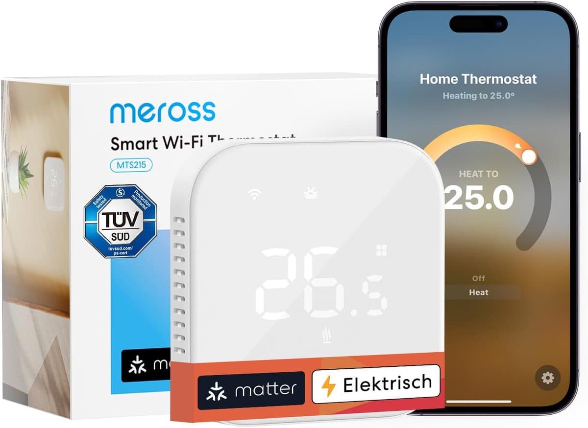 Slimme thermostaat voor elektrische vloerverwarming – WiFi, Matter, spraakbediening, 16A, LCD touchscreen — afbeelding 1