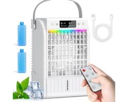Mini Luchtkoeler 4-in-1 – Mobiele Airco, Ventilator & Luchtbevochtiger met Afstandsbediening – 1500 ml Watertank – 4 Snelheden, 2 Mistmodi, RGB-licht & Timer — afbeelding 1