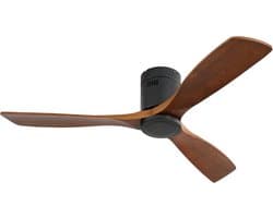 KOMHTOM - Platte DC-plafondventilator - 52 inch - Zonder verlichting - 3 kunstig bewerkte houten vleugels - Geruisloze omkeerbare motor - Afstandsbediening