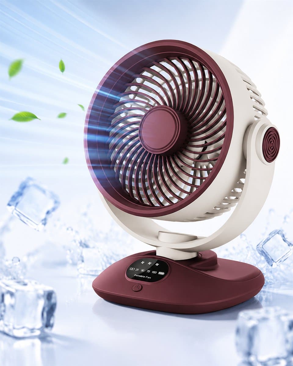 Tafelventilator - USB Oplaadbare Ventilator - Circulatieventilator - Oscillerende Ventilator - Ventilator Met LED Display - Draadloze Ventilator - Stille Ventilator - Rood Wit — afbeelding 1