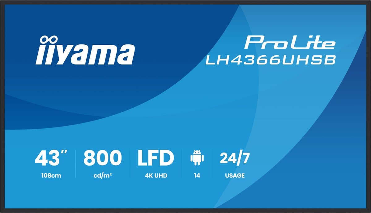 iiyama LH4366UHSB-B1AG beeldkrant Digitale signage flatscreen 109,2 cm (43) LCD Wifi 800 cd/m² 4K Ultra HD Zwart Type processor Android 24/7 — afbeelding 1