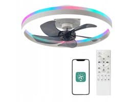 MiShar Plafond Ventilator Lamp - 51 CM - Smart Lamp - 6 Standen - 1 grote led strook - Dimbaar - Wit - Kroonluchter LED Ventilator - Chandelier Fan - Woonkamer Lamp - Ventilator Lampen - Slaapkamer lamp - Eetkamerlamp