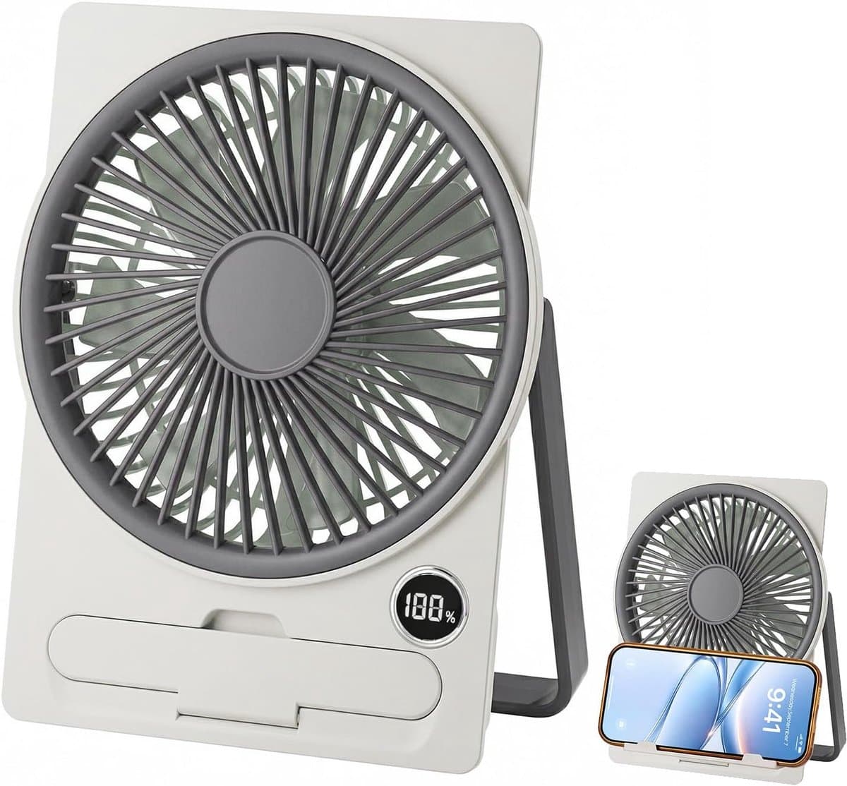 Oplaadbare Tafelventilator USB – 5 Snelheden – Opvouwbaar – Telefoonhouder – Stil – Draagbare Mini Ventilator — afbeelding 1