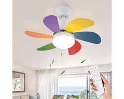NETTLIFE Plafondventilator Met Verlichting - E27 - Kleurrijk - 6 Bladen Ventilator - met Afstandsbediening - 75cm - Timing Plafondlamp - Voor Woonkamer | Slaapkamer | Keuken | Eetkamer-excl. lichtbron — afbeelding 1