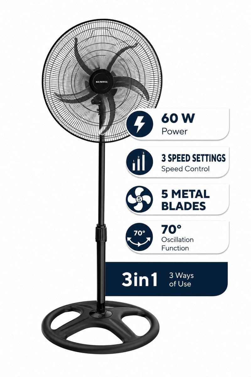 Asir - Staande Ventilator/Fan - Staande Staande Ventilator - 100% ABS - 50 x 50 x 132 cm — afbeelding 1
