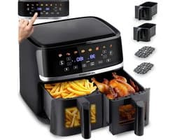 Heteluchtfriteuse XXL - Dubbele Kamer - Gezond Koken - Twee Kijkvensters - 102 Liter - Zwart